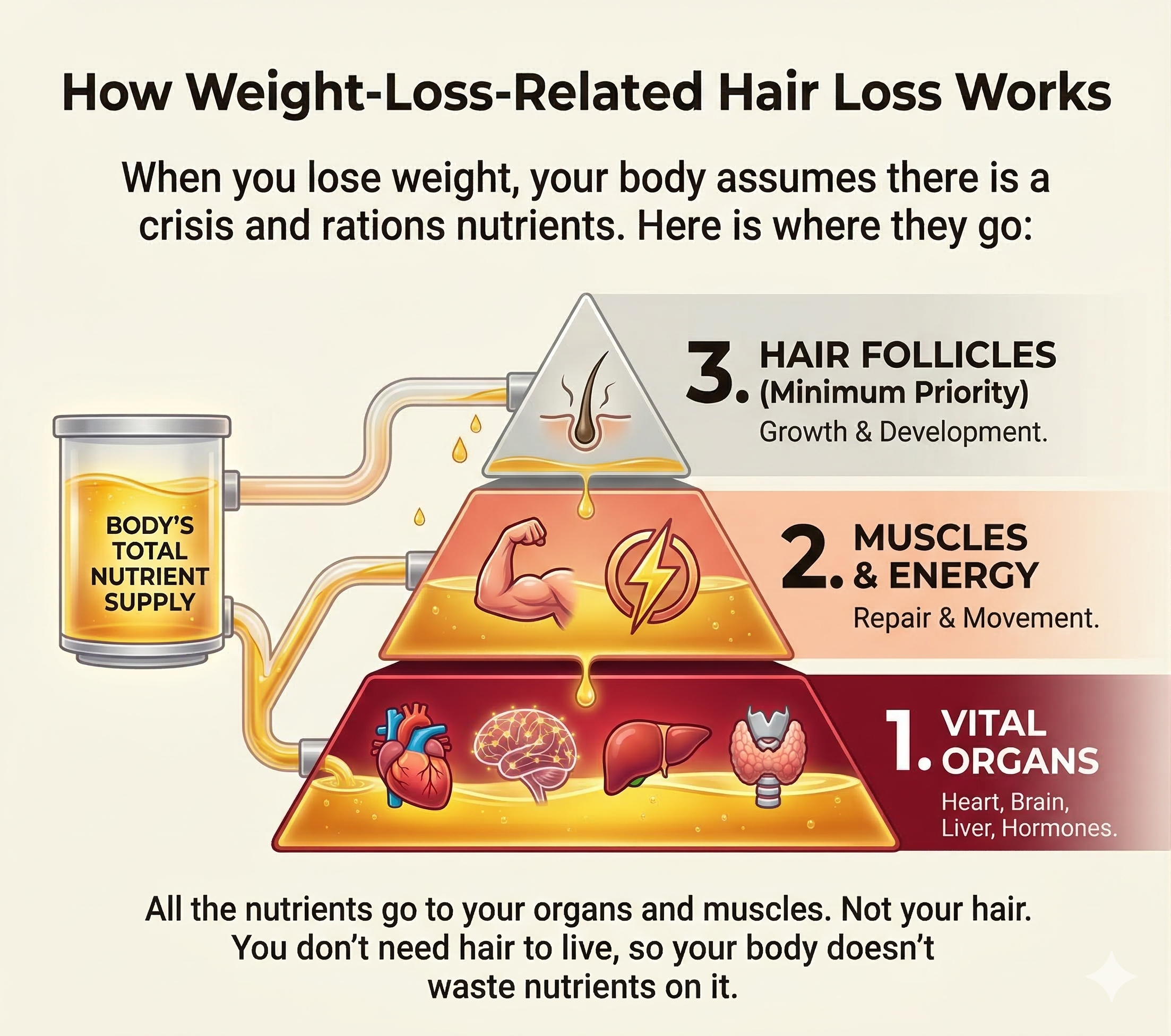 How weight-loss hair loss works — nutrient priority